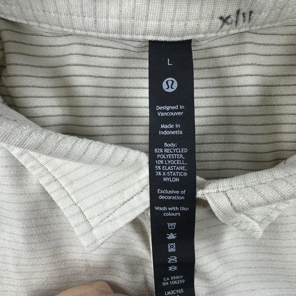 Lululemon Polo Shirt Mens Large Light Gray Stripe Evolution Golf Performance - Picture 5 of 9